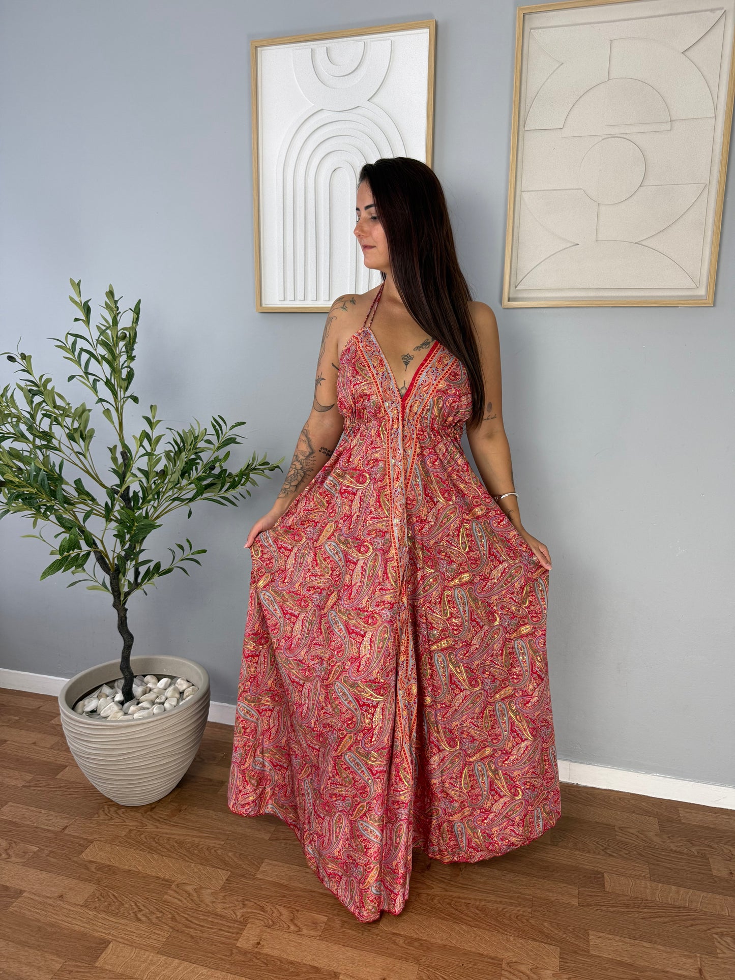 Robe Bohème Rouge Motifs VAIANA