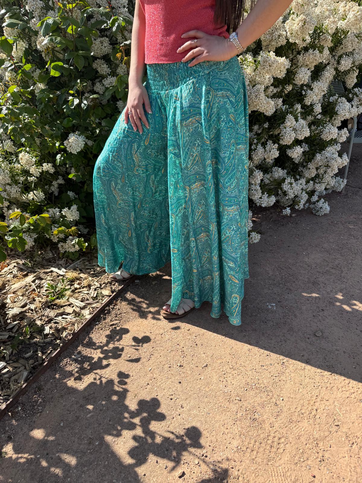Pantalon bohème bleu turquoise