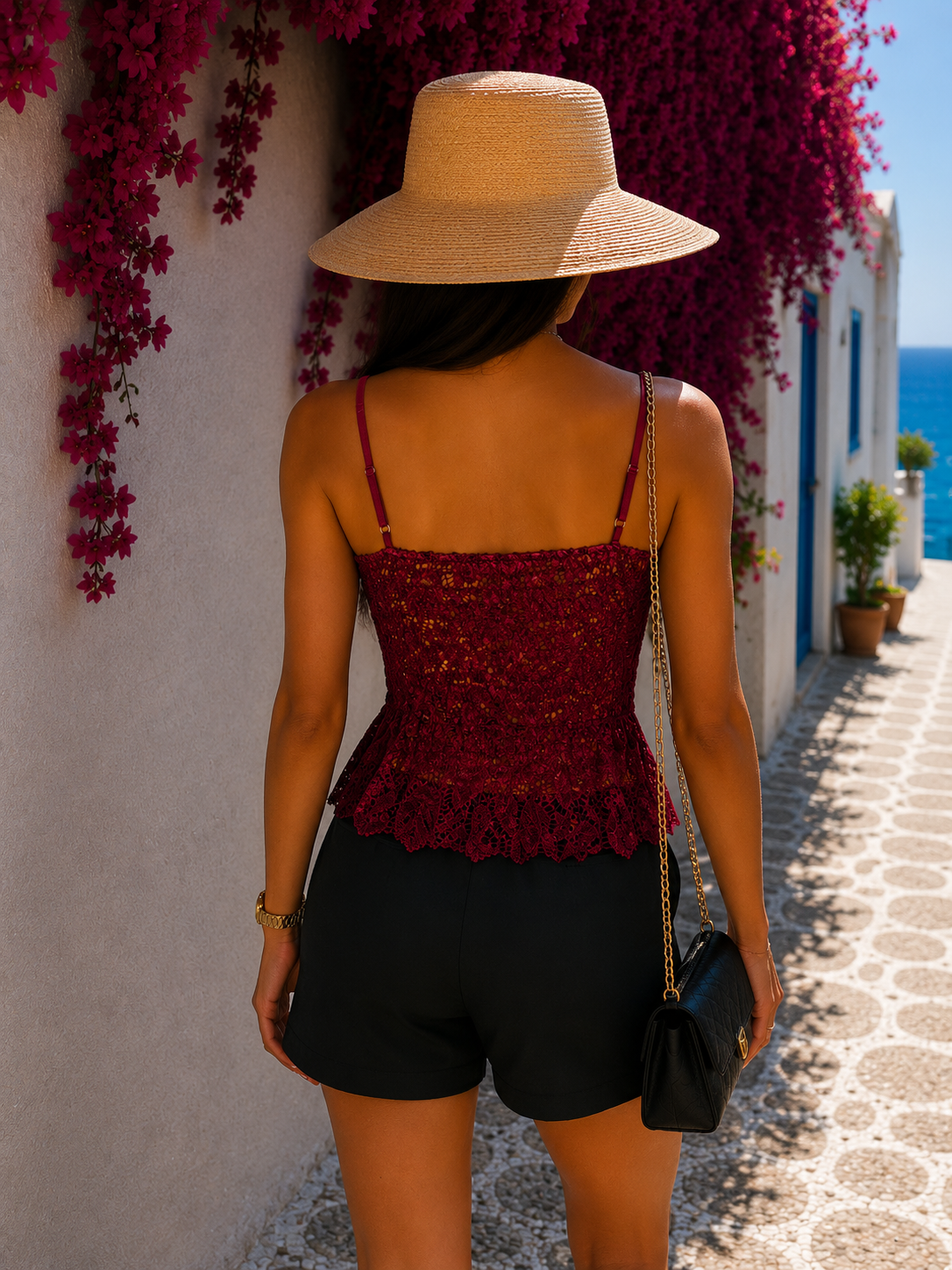 Top en dentelle bordeaux