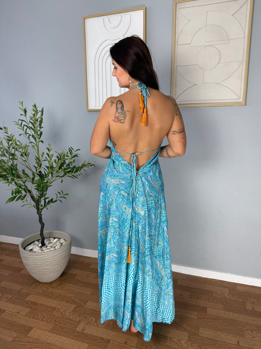 Robe Bohème Bleu Ciel Motifs VAIANA