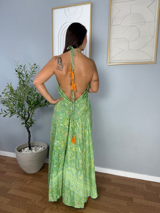 Robe bohème verte fleurie JASMIN