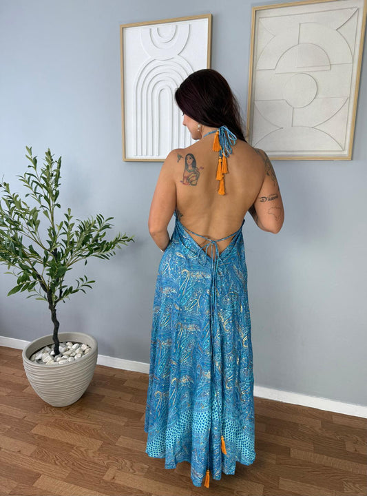 Robe bohème bleue à motifs VAIANA