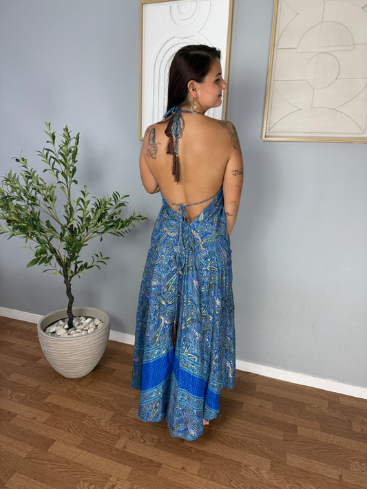 Robe bohème bleu foncé à motifs Vaiana