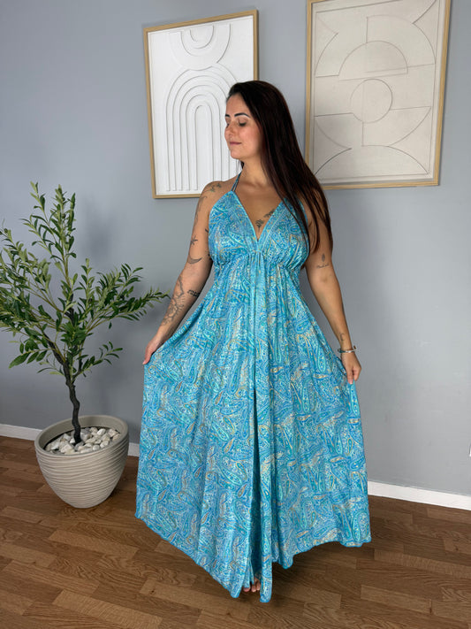 Robe Bohème Bleu Ciel Motifs VAIANA