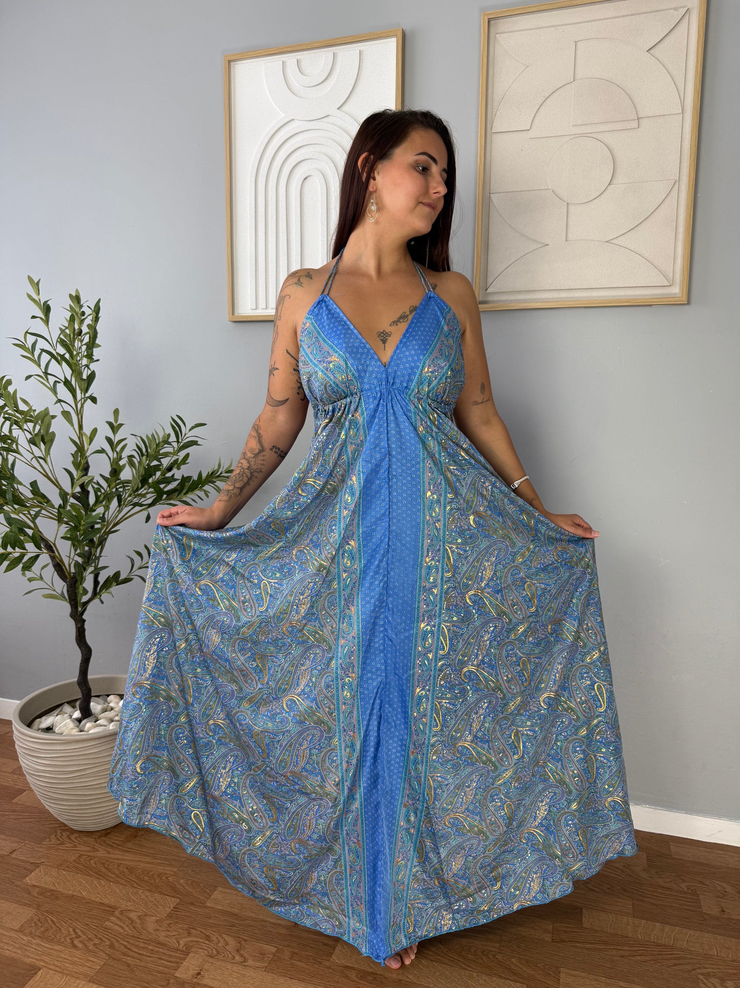 Robe Bohème Bleu Classique Fleurie JASMIN