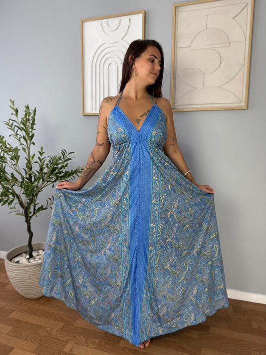 Robe Bohème Bleu Classique Fleurie JASMIN