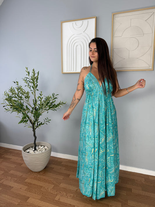 Robe bohème turquoise à motifs VAIANA