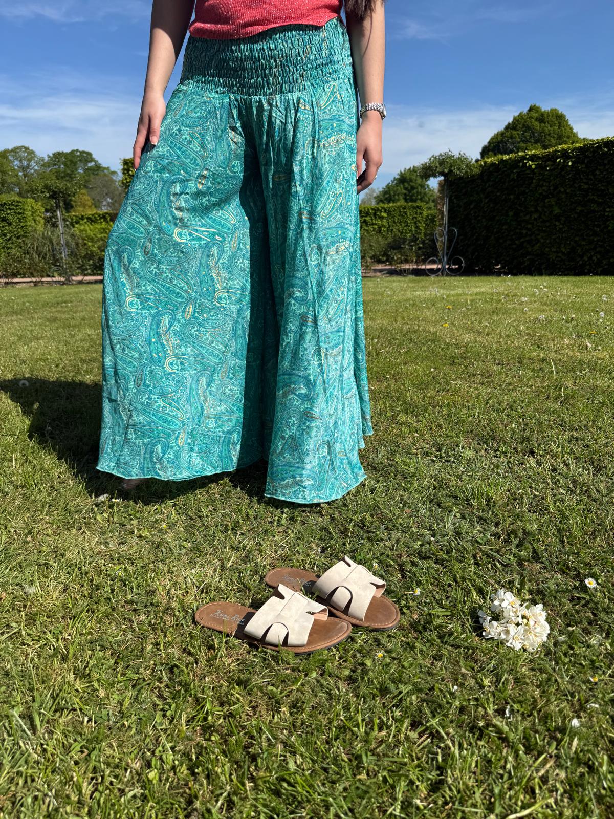 Pantalon bohème bleu turquoise