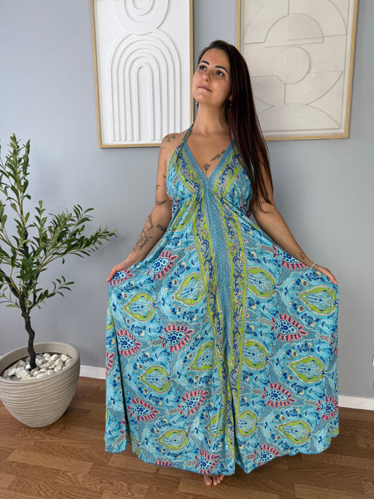Robe Bohème Bleu Imprimés Colorés NINA