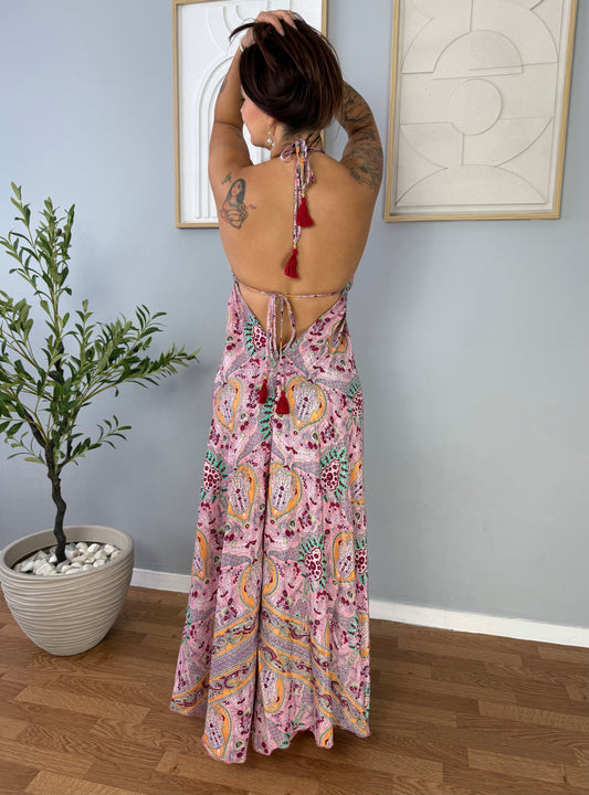 Robe bohème rose imprimés colorés NINA