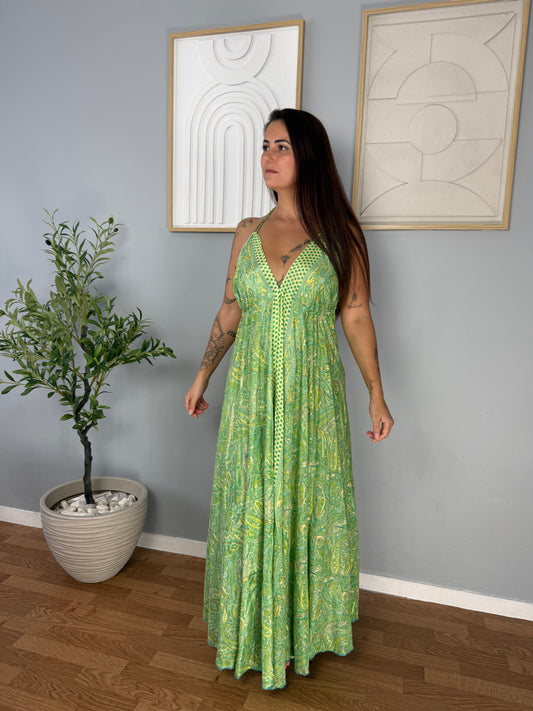 Robe Bohème Verte Fleurie JASMIN
