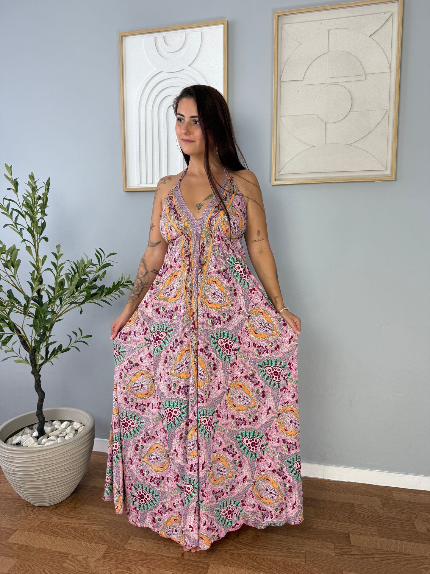 Robe Bohème Rose Imprimés Colorés NINA
