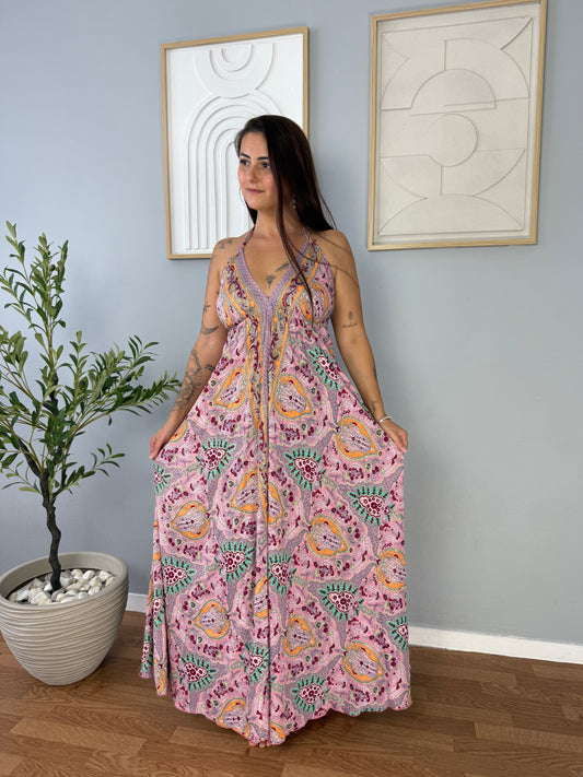 Robe Bohème Rose Imprimés Colorés NINA