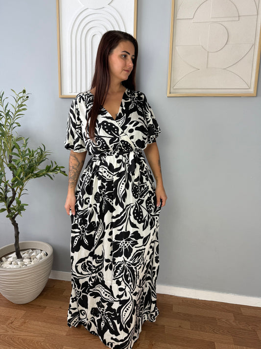 Robe Blanche Motifs Noirs KAY