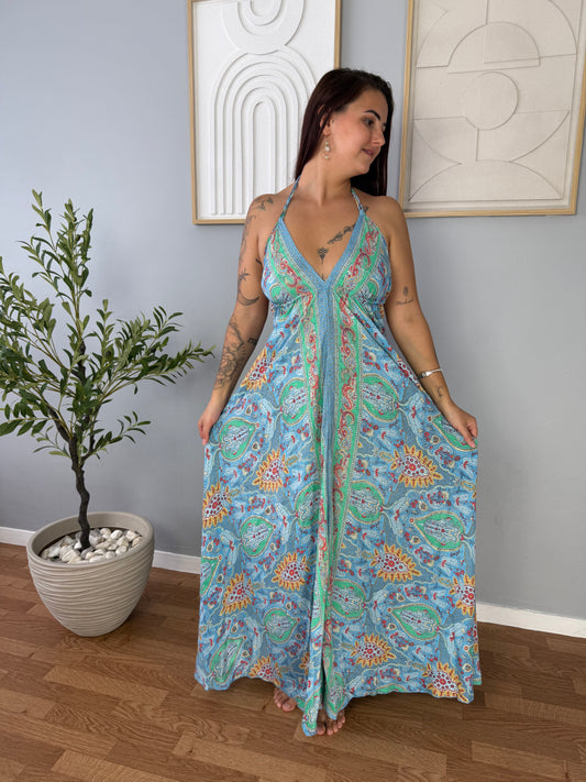 Robe Bohème Bleu Ciel Imprimés Colorés NINA
