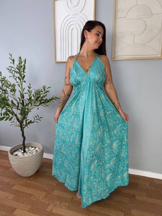 Robe Bohème Turquoise Fleurie JASMIN