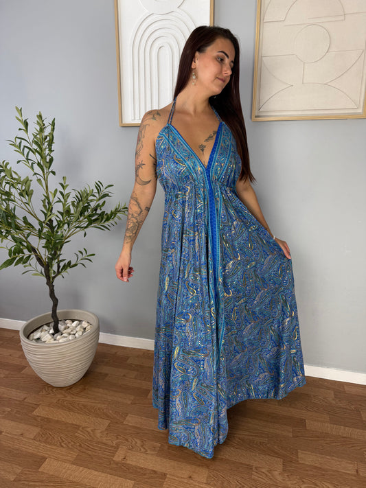 Robe Bohème Bleu Foncé Fleurie JASMIN
