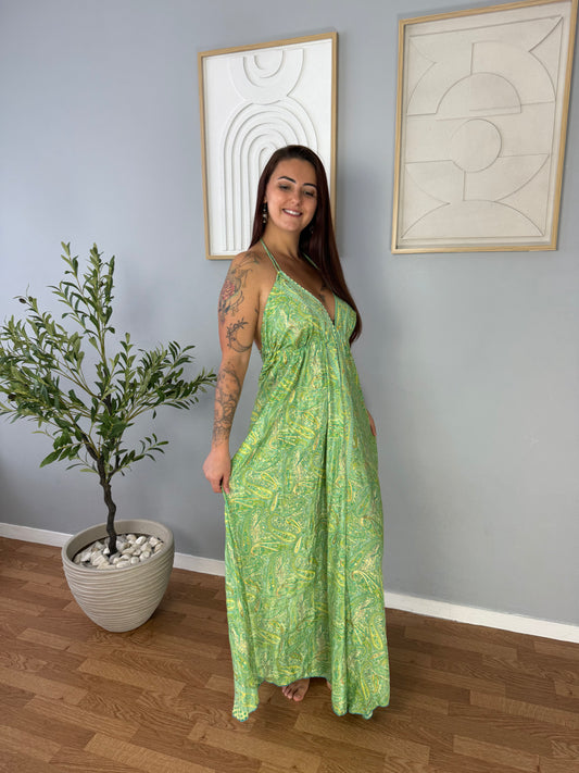 Robe Bohème Verte Motifs VAIANA