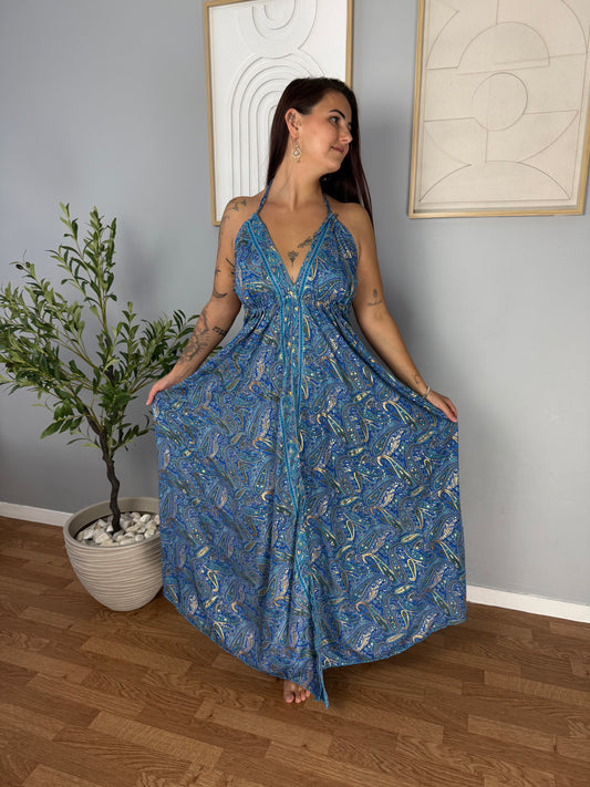 Robe Bohème Bleu Foncé Motifs Vaiana
